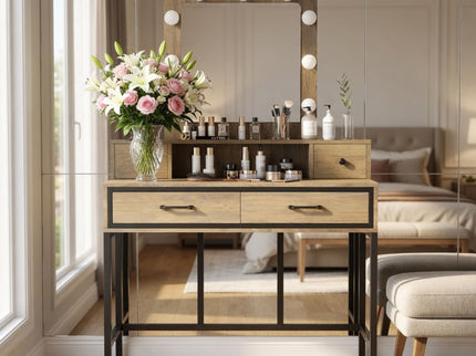 Vanity Desk With 3 Color Lighted Mirror And 4 Drawers