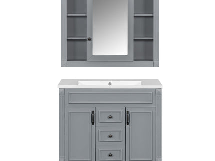 Bathroom Vanity With Top Sink, Mirror Cabinet, 2 Soft Closing Doors & 2 Drawers