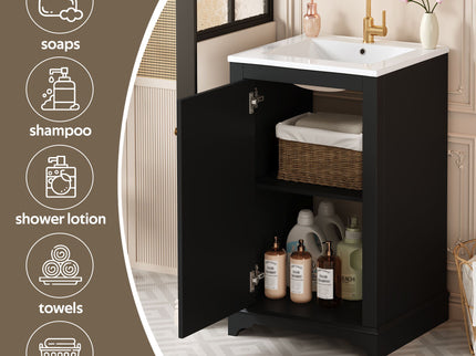 Bathroom Vanity With Sink, Freestanding Single Cabinet Set, Soft Close Door, Adjustable Shelf