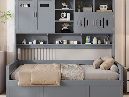 Daybed With All-In-One Cabinet And Shelf