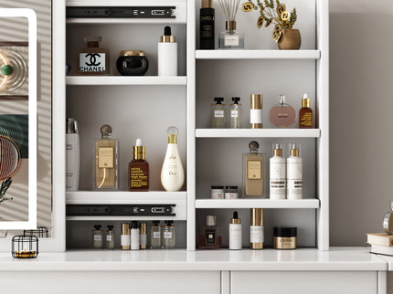 Fashion Vanity Desk With Mirror And Lights For Makeup, 5 Drawers, Adjustable Lighting - White