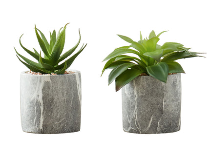 6" Tall, Artificial Plant, Succulent, Indoor, Faux, Fake, Table, Greenery, Potted, Decorative (Set of 2) - Green / Gray