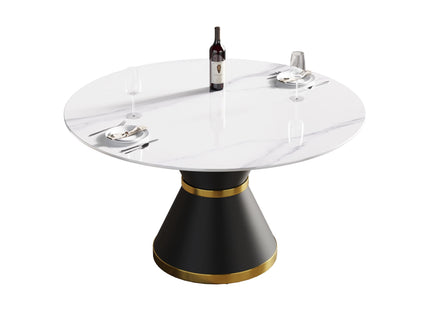 Modern Artificial Stone Round Carbon Steel Base Dining Table, Can Accommodate 6 People