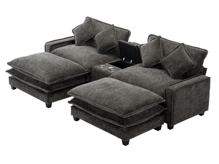 Modern Sectional Sofa With Removable Ottomans, USB Ports