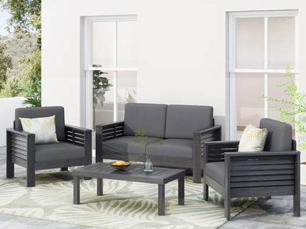 Acacia Wood Loveseat And Coffee Table Set With Cushions