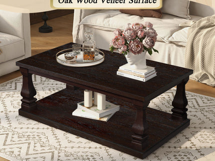 Rectangular Coffee Table With Open Storage Shelf For Living Room - Espresso