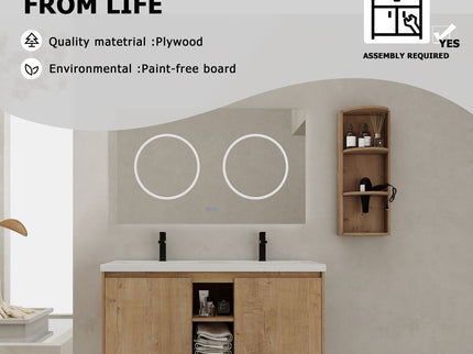 48" Wall Mounted Bathroom Vanity With Double Resin Sink And Storage Rack Soft Close Doors Plywood Construction - Imitative Oak