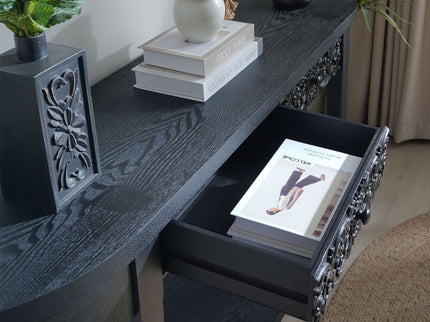 Carved Console Table With Storage Shelf For Living Room - Black