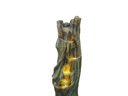 Tree Trunk Cascading Water Fountain, Outdoor LED Lighted - Gray
