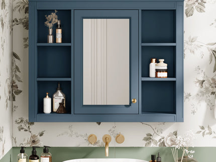 Wall Mounted Medicine Cabinet With Mirror, Storage Cabinet Featuring 6 Open Shelves And Adjustable Interior