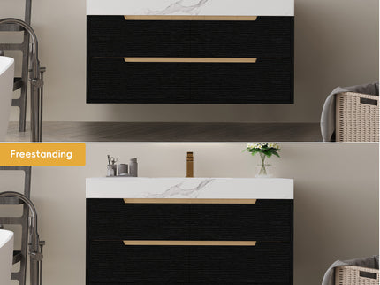 Bathroom Vanity With Undermount Sink, 4 Drawers Storage, Free Standing / Wall Mounted - Black / White