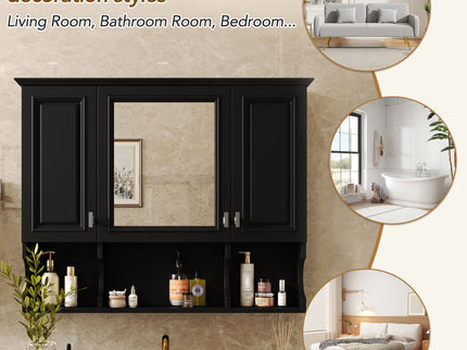 Wall Mounted Bathroom Medicine Wall Cabinet With Mirror & Open Shelves
