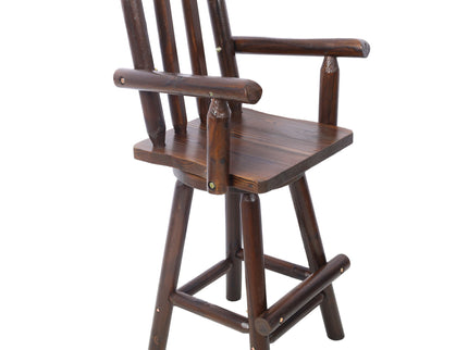 Rustic Bar Stool, Fir Wood Construction, Wide Armrest