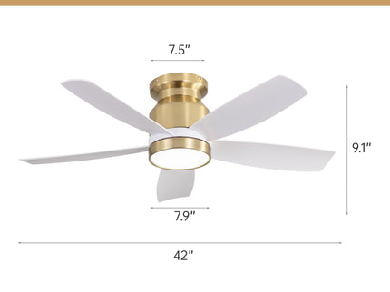 Flush Mount Ceiling Fan With LED Light 22W And Remote Control Blades / Body, DC Motor