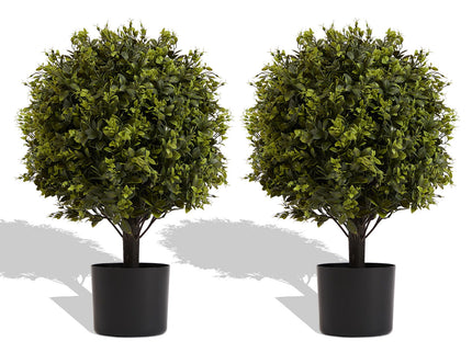 Artificial Ball Topiary Tree Decoration In Pot (Set of 2) - Green