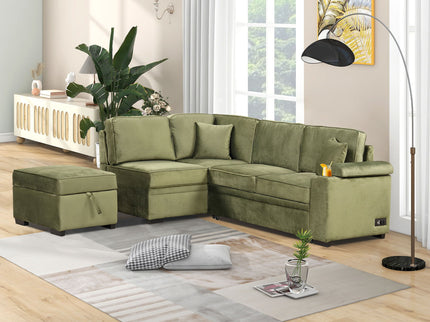 Sleeper Sofa Bed, 2 In 1 Pull Out Sofa Bed L Shape Couch With Storage Ottoman For Living Room, Bedroom Couch And Small Apartment