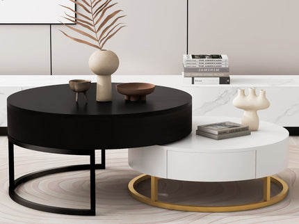 Modern Round Lift-Top Nesting Coffee Tables With 2 Drawers