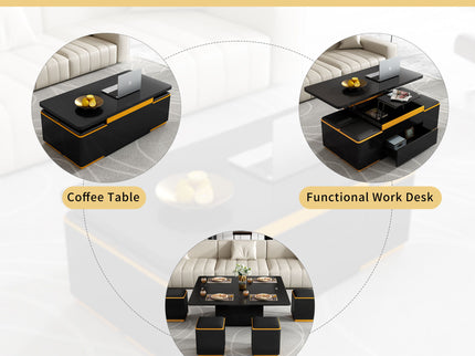 Lift Top Coffee Table With 4 Storage Stools