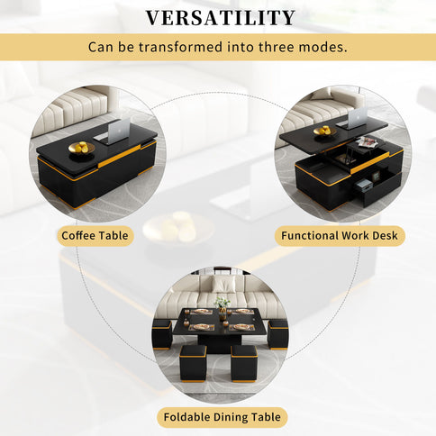 Lift Top Coffee Table With 4 Storage Stools