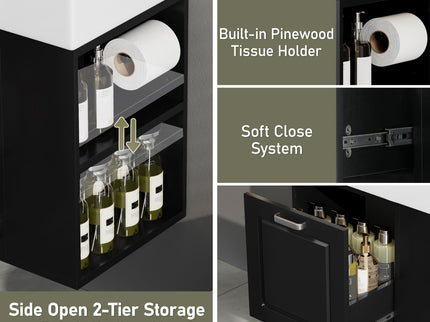 Modern Wall Mounted Bathroom Vanity With Sink, Soft Close Drawer, Adjustable Shelf, Toilet Paper Holder