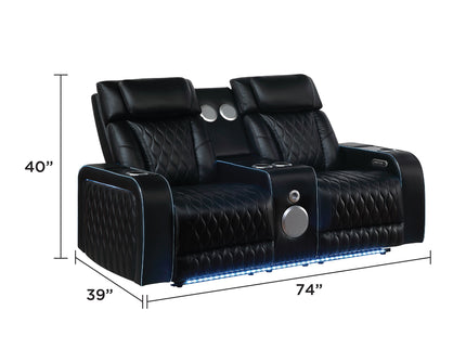 Electra - Power Reclining Loveseat With Power Headrests, Console, Speakers, Massage, LED Lighting And USB Control