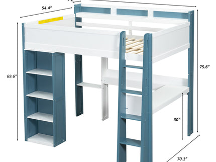 Loft Bed With Built In Storage Shelves, Clothes Rail, And Desk