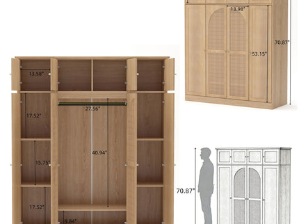 8 Door Armoire Wardrobe With Adjustable Shelves And Hanging Rod