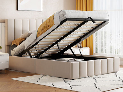Elegant Upholstered Platform Bed With Hydraulic Storage System