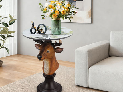 Deer Head Accent Table, Animal Statue For Living Room - Brown