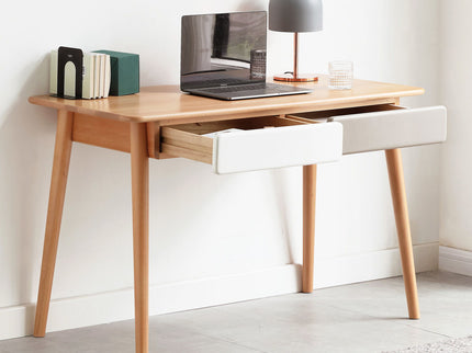 Computer Desk Large Size Office Desk With 2 Drawers, Modern Simple Style PC Table With Gap Design For Home Office - White / Gray