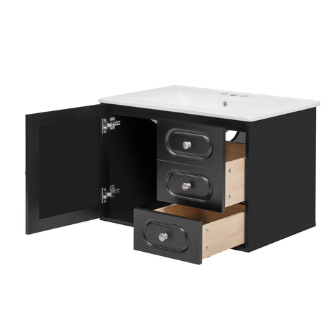 Bathroom Vanity Cabinet With Sink, 2 Drawers - Black