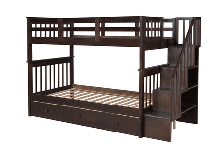 Stairway Bunk Bed With Storage And Guard Rail For Bedroom