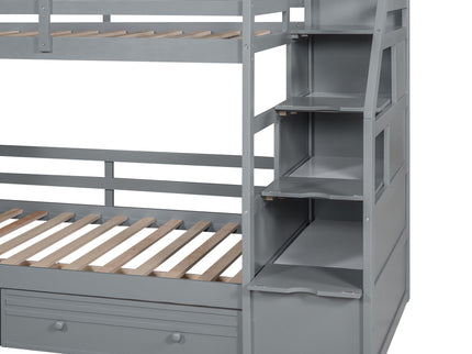 Bunk Bed With Storage Staircase, Slide, Desk, Drawers, And Shelves