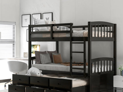 Bunk Bed With Trundle And Drawers, Arched Headboard And Footboard