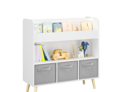 Bookshelf With 3 Bins, Storage Shelf For Toys And Books - White