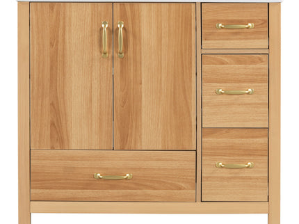 36" Bathroom Vanity, 2 Soft Close Doors, 4 Soft Close Drawers, Adjustable Shelf, Storage Cabinet - Acacia Wood