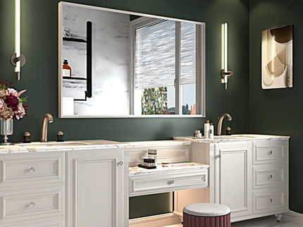Rectangular Wall-Mounted Beveled Bathroom Mirror, Square Angle Metal Frame Wall Mounted Bathroom Mirrors For Wall (Horizontal & Vertical) - Glossy White