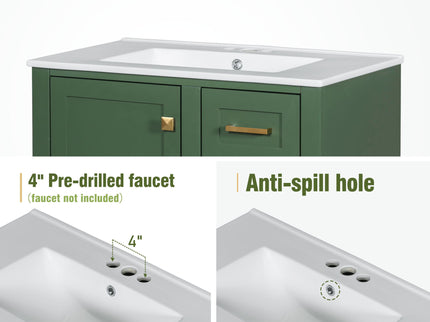 Bathroom Vanity, Modern Bathroom Cabinet With Sink Combo Set, Bathroom Storage Cabinet With A Soft Closing Door And 3 Drawers, Solid Wood Frame