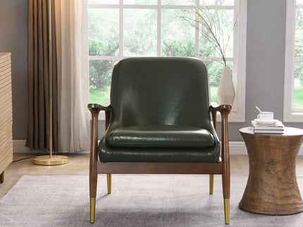 Mid - Century Accent Chair With Cushioned Seat, Brass Tipped Legs