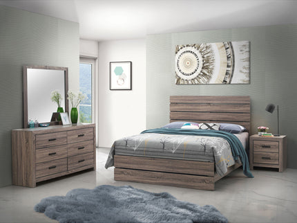 Geary - 4 Piece Queen Slatted Headboard Panel Bedroom Set - Oak