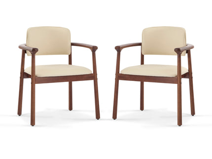 Dining Room Chairs, Ideal For Home & Kitchen (Set of 2) - Beige / Dark Walnut