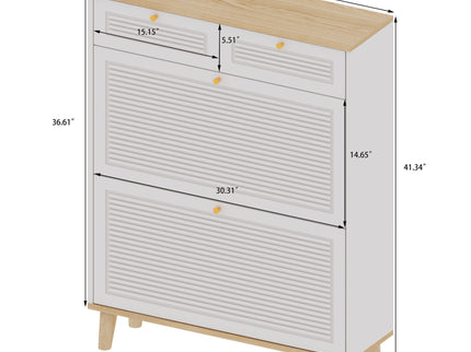 Modern Freestanding Shoe Cabinet With Flip Up Doors And Drawers, Compact Design For Entryway - White Natural