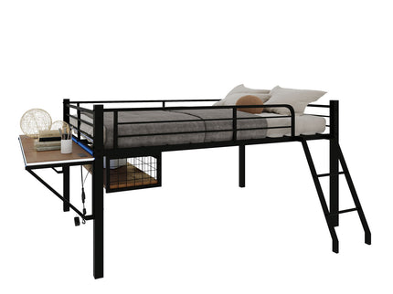 Loft Bed With Built In Desk, LED Light Strip