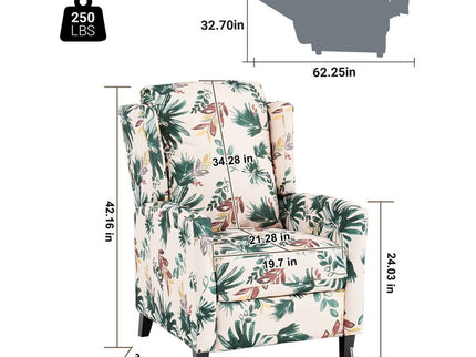 Wingback Recliner Chair With Padded Arms - Green