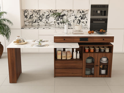 Kitchen Island With Extendable & Rotating Table