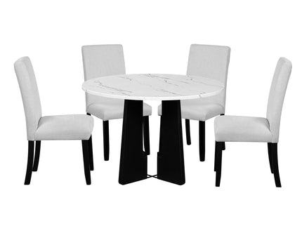 5 Piece Round Dining Table Set, Modern Dining Table And 4 Upholstered Chairs For Dining Room