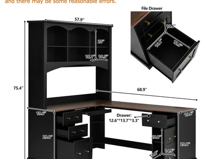 Space Saving L-Shaped Computer Desk With Keyboard Tray & Charging Stations