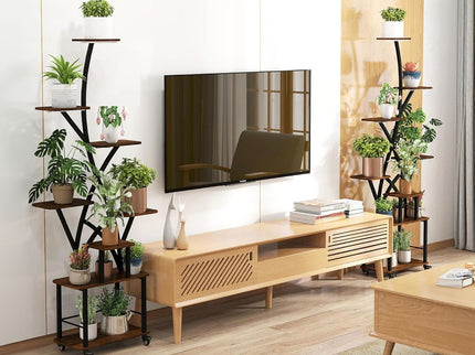 Plant Stand Indoor With Grow Light, 8 Tiered Tall Indoor Plant Shelves For Multiple Plants - Walnut / Black