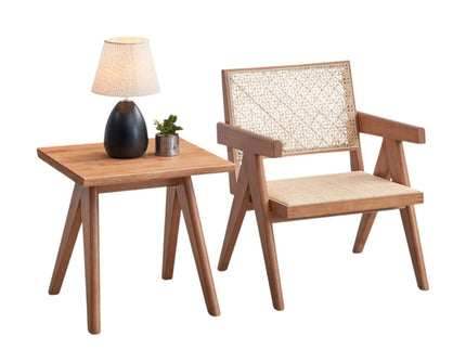 Armchair And Matching Square End Table, 2 Piece Living Room Set - Natural