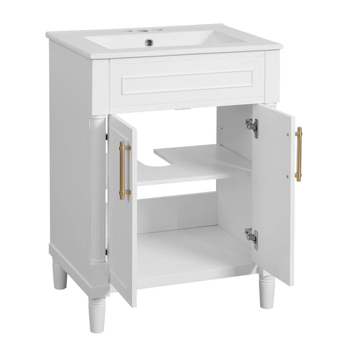 Bathroom Vanity With Integrated Sink, 2 Door Cabinet, Single Sink For Small To Medium Bathrooms